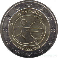 Монета. Словакия. 2 евро 2009 год. 10 лет экономическому и валютному союзу.