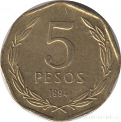 Монета. Чили. 5 песо 1994 год.