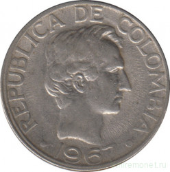 Монета. Колумбия. 20 сентаво 1967 год.