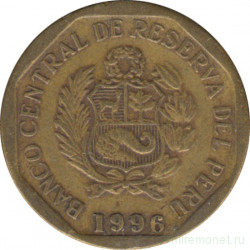 Монета. Перу. 10 сентимо 1996 год.