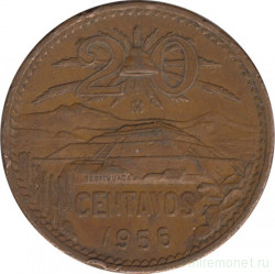 Монета. Мексика. 20 сентаво 1956 год.