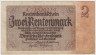 Банкнота. Германия. Веймарская республика. 2 рентенмарки 1937 год. Серийный номер - буква, 8 цифр (красные). ав.