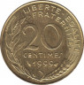  Монета. Франция. 20 сантимов 1999 год. ав.
