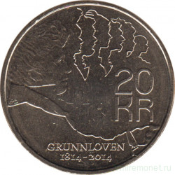 Монета. Норвегия. 20 крон 2014 год. 200 лет Конституции.