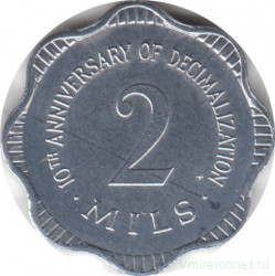 Монета. Мальта. 2 милля 1982 год. 10 лет десятичной системе национальной валюты.