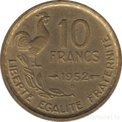 Монета. Франция. 10 франков 1952 год. Монетный двор - Бомон-ле-Роже(B).