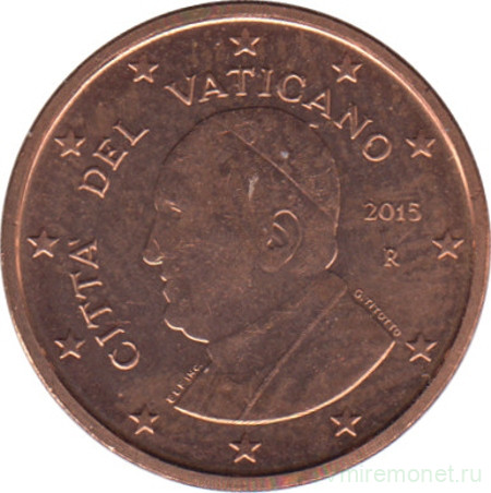 Монета. Ватикан. 1 цент 2015 год.