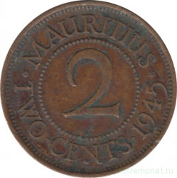 Монета. Маврикий. 2 цента 1945 год.