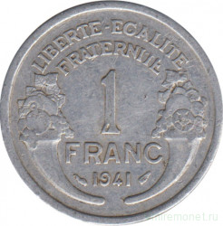 Монета. Франция. 1 франк 1941 год. Алюминий.