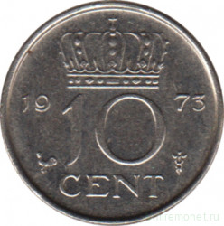 Монета. Нидерланды. 10 центов 1973 год.