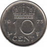 Монета. Нидерланды. 10 центов 1973 год. ав.