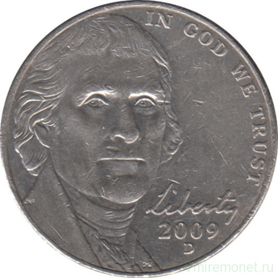 Монета. США. 5 центов 2009 год. Монетный двор D.