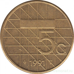 Монета. Нидерланды. 5 гульденов 1991 год.