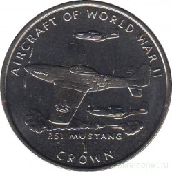 Монета. Великобритания. Остров Мэн. 1 крона 1995 год. Авиация Второй Мировой войны. P-51 Mustang.
