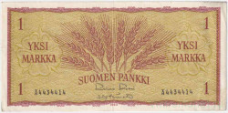 Банкнота. Финляндия. 1 марка 1963 год. Тип 98а(28).