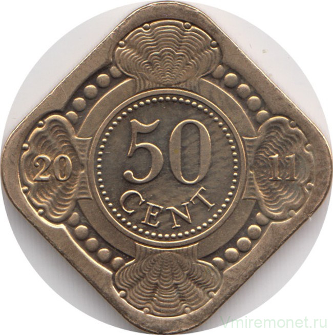 Монета. Нидерландские Антильские острова. 50 центов 2011 год.