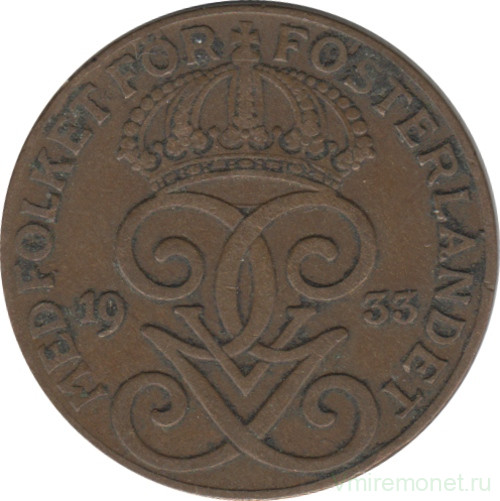 Монета. Швеция. 2 эре 1933 год.