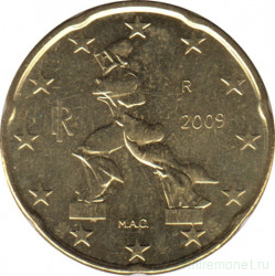 Монета. Италия. 20 центов 2009 год.