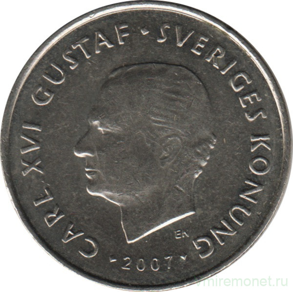 Монета. Швеция. 1 крона 2007 год.