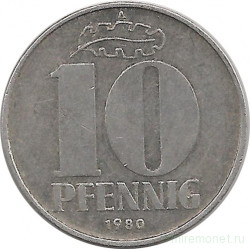 Монета. ГДР. 10 пфеннигов 1980 год.