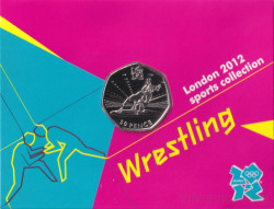 Монета. Великобритания. 50 пенсов 2011 год. XXX летние олимпийские игры Лондон 2012. Борьба. В блистере.