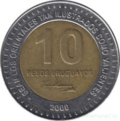 Монета. Уругвай. 10 песо 2000 год. Монетный двор - Буэнос-Айрес.