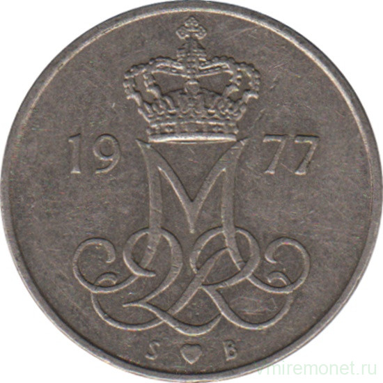 Монета. Дания. 10 эре 1977 год.