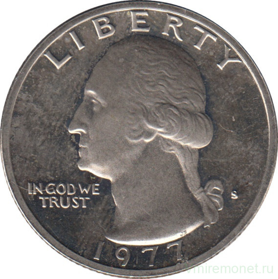 Монета. США. 25 центов 1977 год. Монетный двор S.