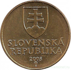 Монета. Словакия. 1 крона 2005 год.