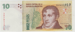 Банкнота. Аргентина. 10 песо 2003 год. Тип 354b.