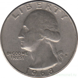 Монета. США. 25 центов 1968 год. Монетный двор D.