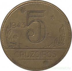 Монета. Бразилия. 5 крузейро 1943 год.
