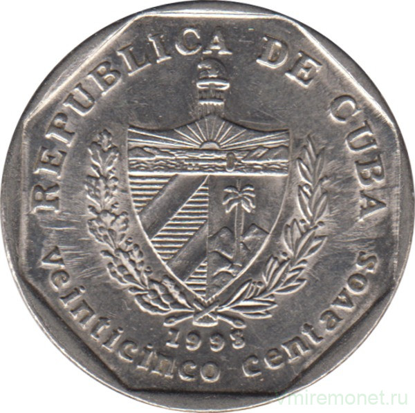 Монета. Куба. 25 сентаво 1998 год (конвертируемый песо).