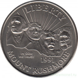 Монета. США. 50 центов 1991 год (D). Скала Рашмор.