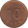 Монета. Южная Корея. 10 вон 2006 год. Новый тип. ав.