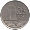 Монета. Каймановы острова. 25 центов 1977 год. 