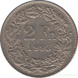 Монета. Швейцария. 2 франка 1993 год.