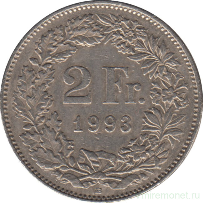 Монета. Швейцария. 2 франка 1993 год.