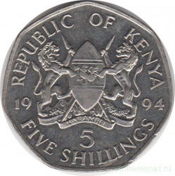 Монета. Кения. 5 шиллингов 1994 год.