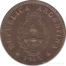 Монета. Аргентина. 2 сентаво 1945 год.