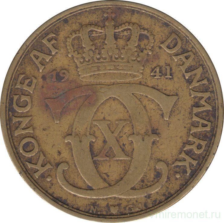 Монета. Дания. 2 кроны 1941 год.