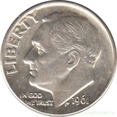 Монета. США. 10 центов 1961 год. Серебряный дайм Рузвельта.