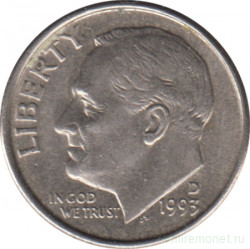 Монета. США. 10 центов 1993 год. Монетный двор D.