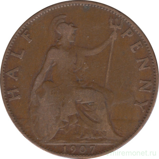 Монета. Великобритания. 1/2 пенни 1907 год.