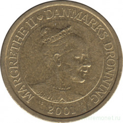 Монета. Дания. 10 крон 2001 год.