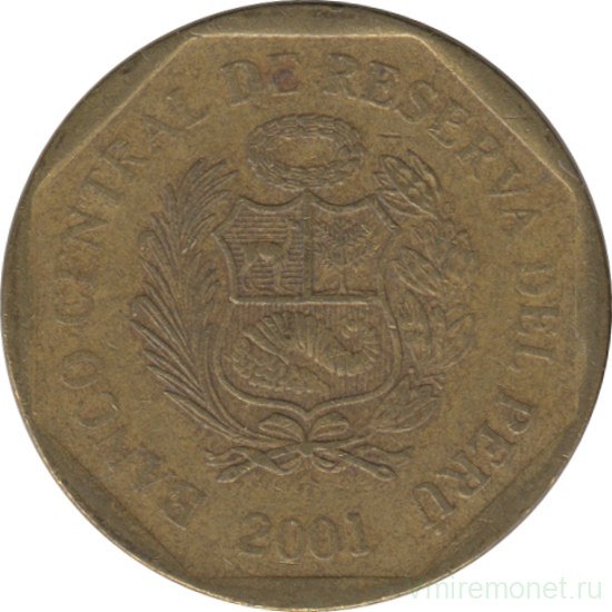 Монета. Перу. 10 сентимо 2001 год.