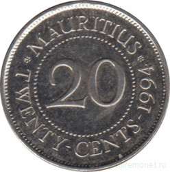 Монета. Маврикий. 20 центов 1994 год.