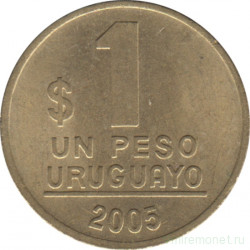 Монета. Уругвай. 1 песо 2005 год.