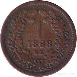 Монета. Австро-Венгерская империя. 1 крейцер 1868 год. Венгерский тип.