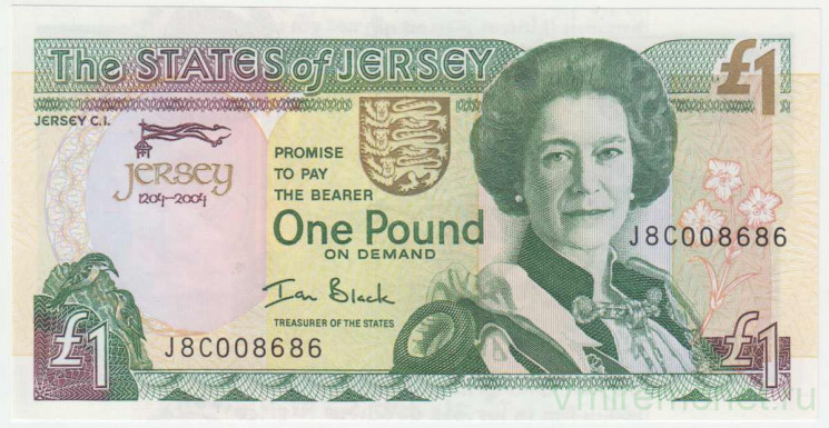 Банкнота. Джерси (Великобритания). 1 фунт 2004 годa. 800 лет замку Мон Оргейль. Тип 31.